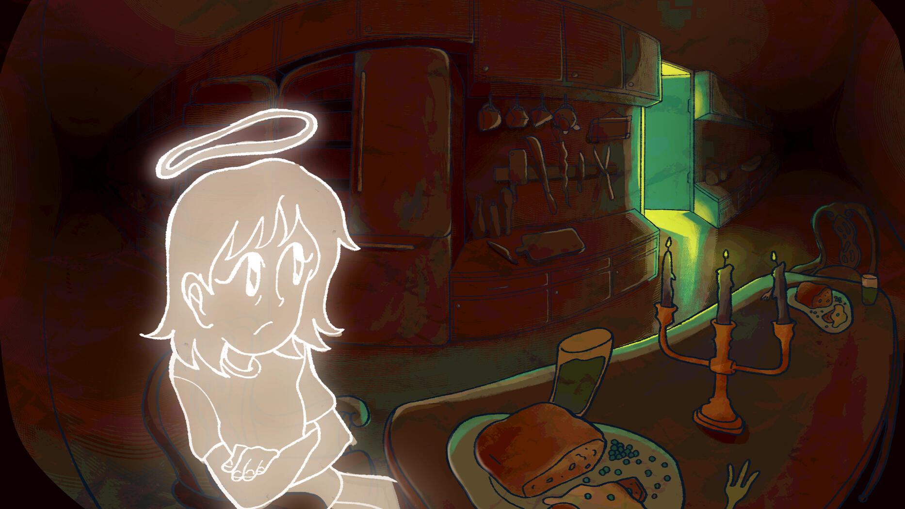 (2025) A depiction of a very brown and dark kitchen I dreamt of.