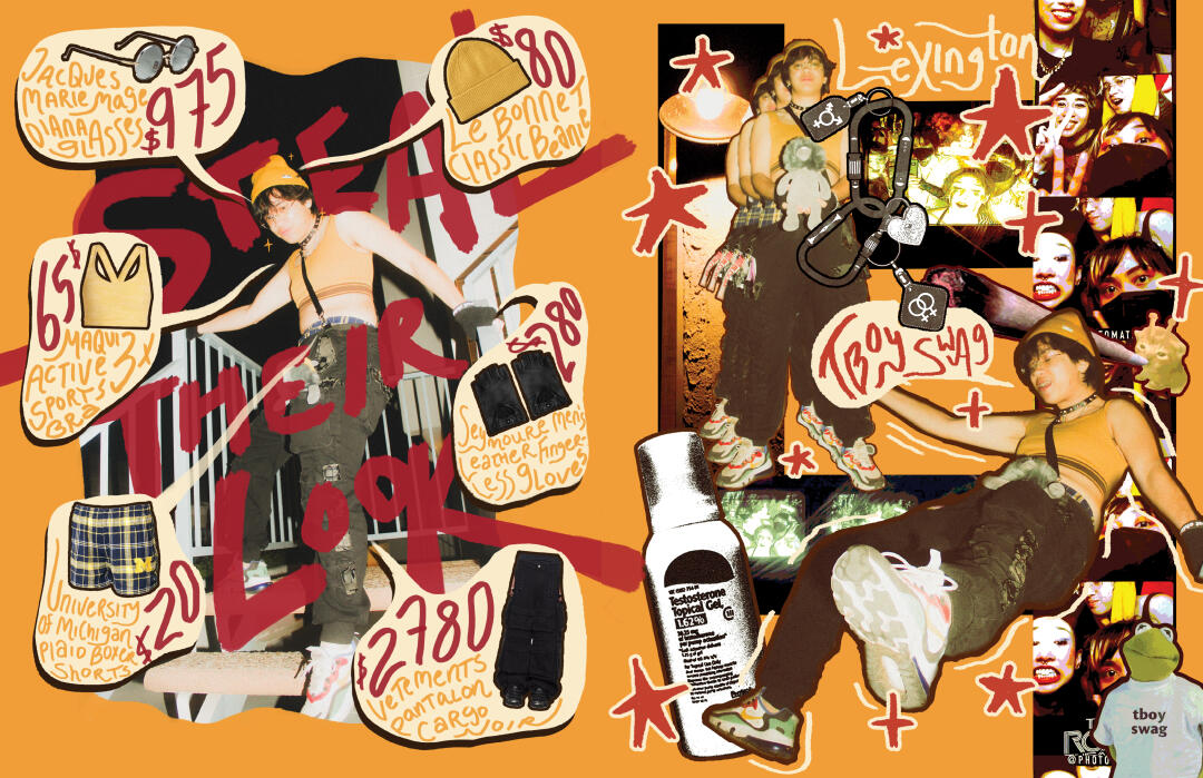 "steal their look" (2025) - a collage piece of a zine project based on a friend